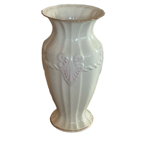 Belleek Ivory Vase Vintage with Pink Highlights